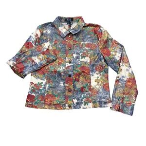 FDJ Jacket Large Button Blazer Tapestry Design Long Sleeve Collar